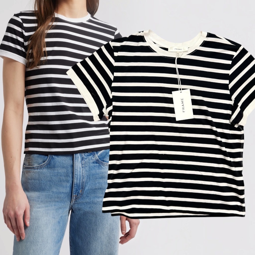 FRAME T-Shirt Striped Baby Tee Black White XL